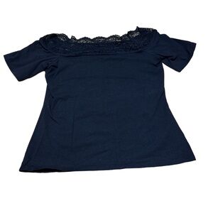 Decree top women’s large black lace collar cute fashion t-shirt
